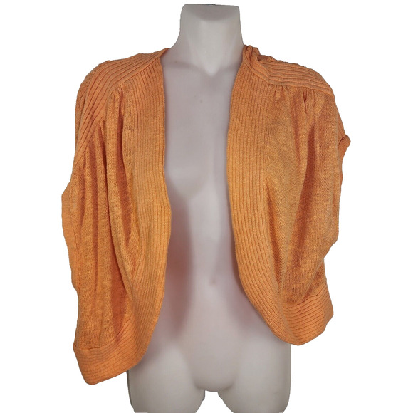 Lane Bryant Womens Sweater Cardigan 14/16 Orange Linen Blend Open Front Cropped - Picture 1 of 8